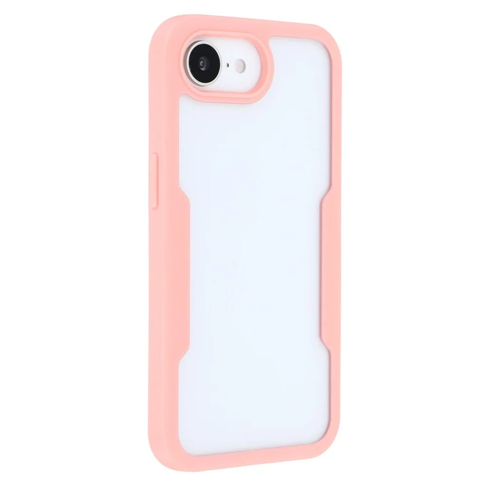 For iPhone 17e / 16e Case Acrylic + TPU Clear Phone Cover with PET Screen Film - Pink - 4