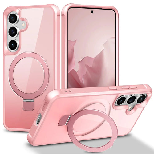 For Samsung Galaxy S25  /  S24 Magnetic Case Ring Holder Kickstand TPU + PC Phone Cover - Pink - 1