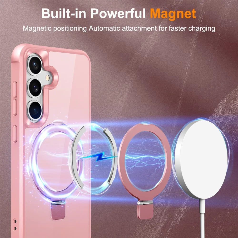 For Samsung Galaxy S25  /  S24 Magnetic Case Ring Holder Kickstand TPU + PC Phone Cover - Pink - 3