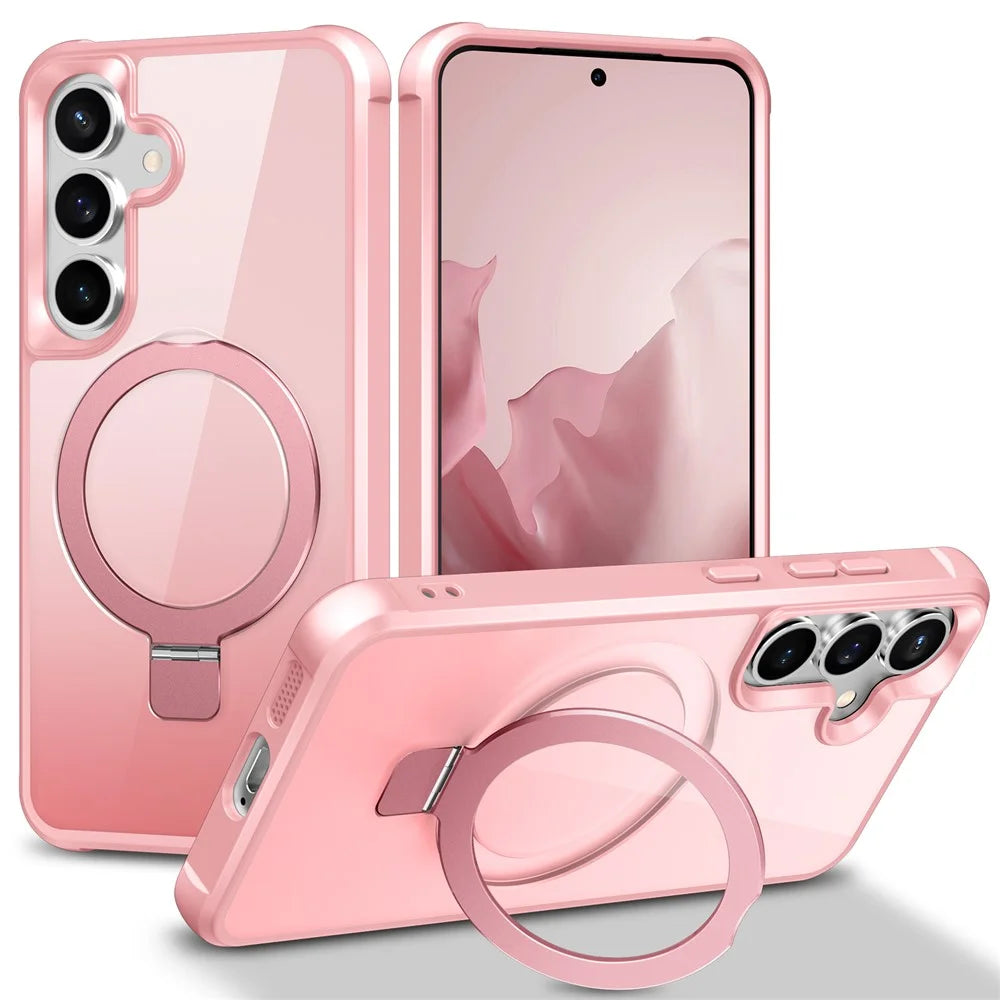 For Samsung Galaxy S25+  /  S24+ Magnetic Case Ring Holder Kickstand TPU + PC Phone Cover - Pink - 1