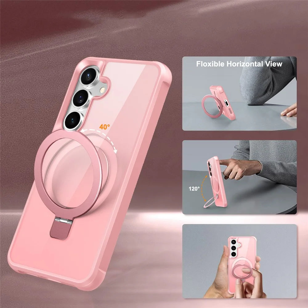 For Samsung Galaxy S25+  /  S24+ Magnetic Case Ring Holder Kickstand TPU + PC Phone Cover - Pink - 2