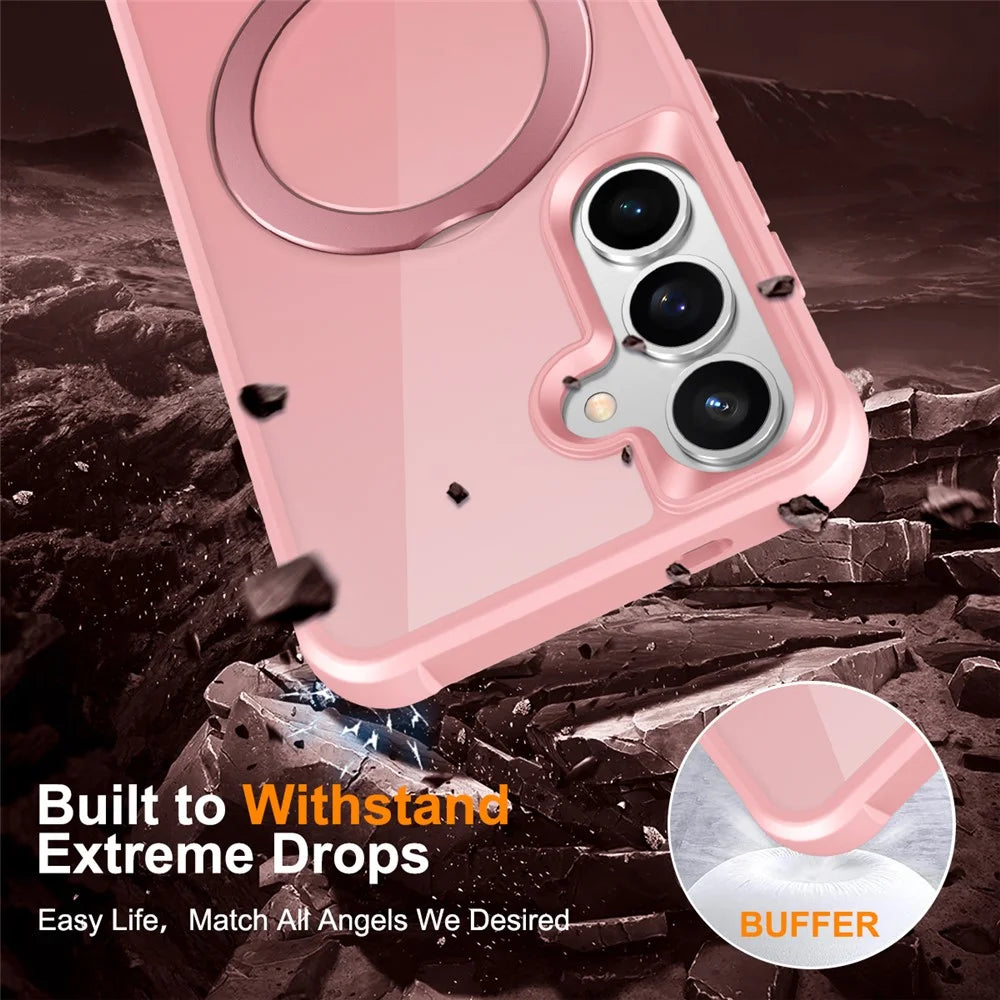 For Samsung Galaxy S25+  /  S24+ Magnetic Case Ring Holder Kickstand TPU + PC Phone Cover - Pink - 6