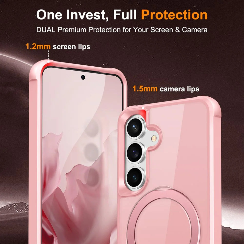 For Samsung Galaxy S25+  /  S24+ Magnetic Case Ring Holder Kickstand TPU + PC Phone Cover - Pink - 7