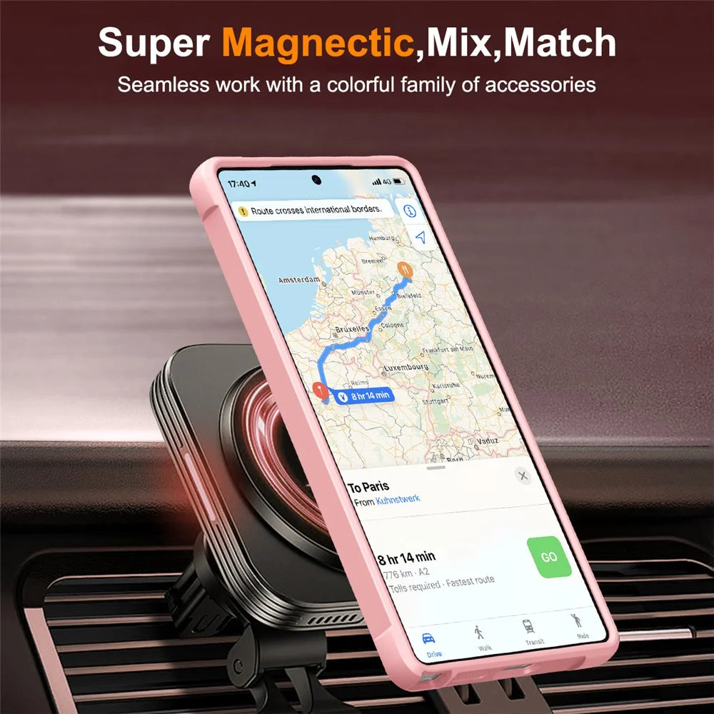 For Samsung Galaxy S25 Ultra Magnetic Case Ring Holder Kickstand TPU + PC Phone Cover - Pink - 5