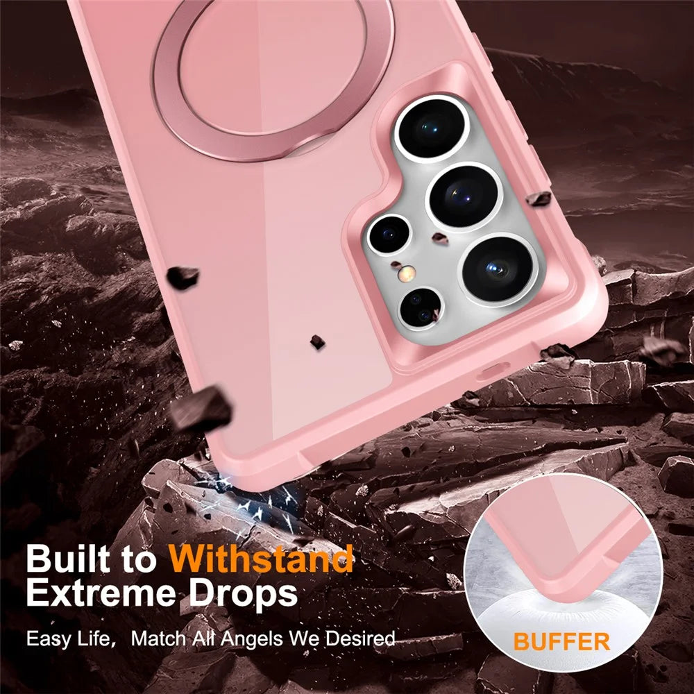 For Samsung Galaxy S25 Ultra Magnetic Case Ring Holder Kickstand TPU + PC Phone Cover - Pink - 6