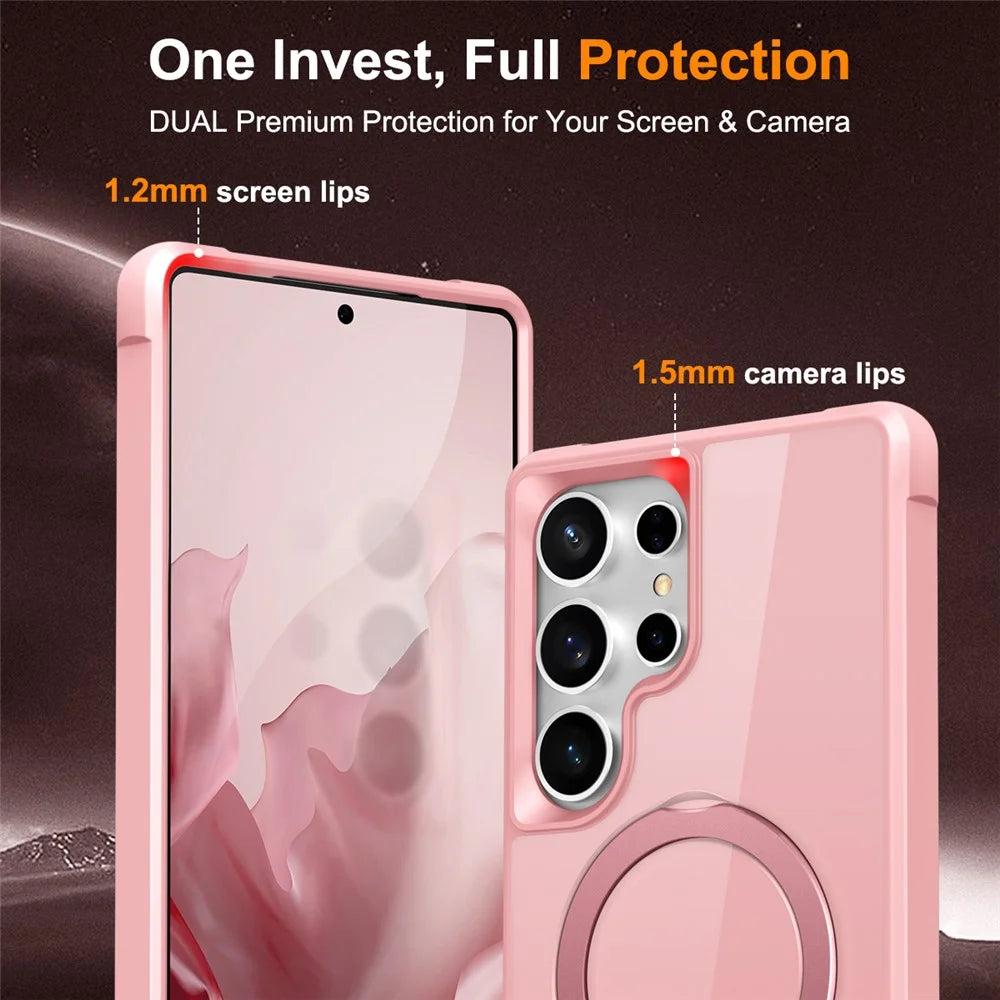 For Samsung Galaxy S25 Ultra Magnetic Case Ring Holder Kickstand TPU + PC Phone Cover - Pink - 7