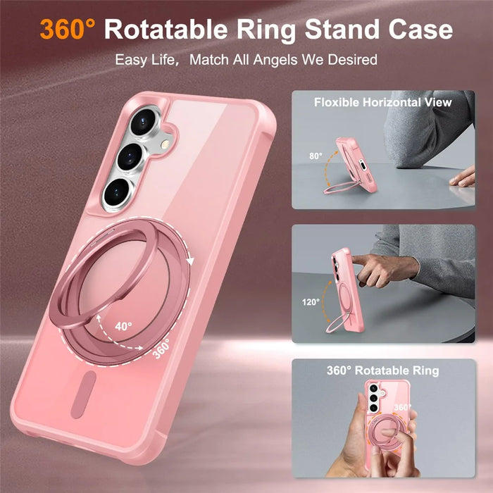 For Samsung Galaxy S25  /  S24 Magnetic Case Rotatable Ring Kickstand TPU + PC Phone Cover - Pink - 2