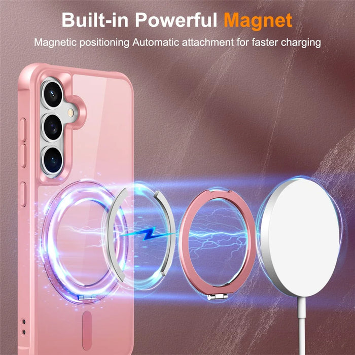 For Samsung Galaxy S25  /  S24 Magnetic Case Rotatable Ring Kickstand TPU + PC Phone Cover - Pink - 3