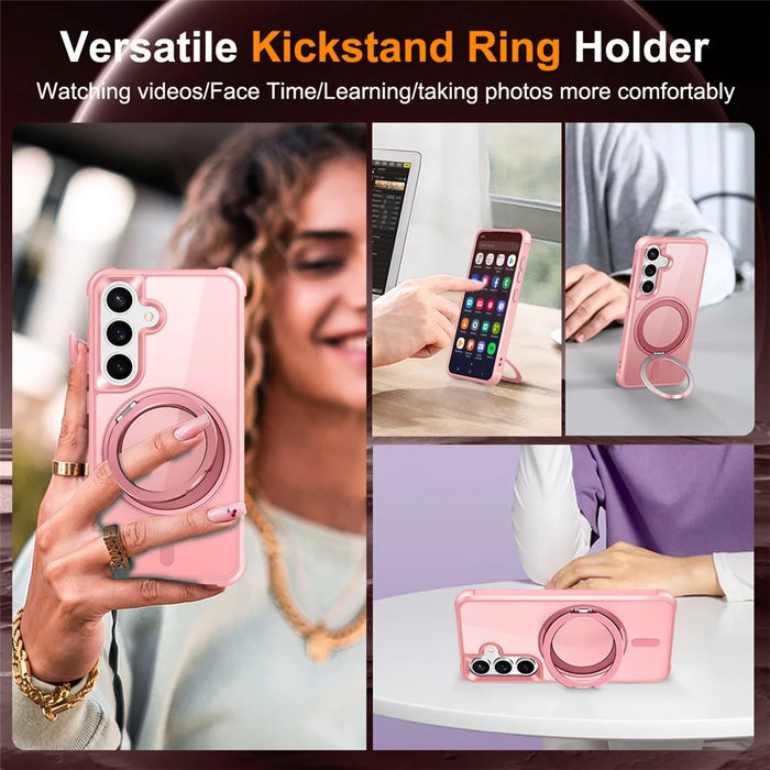 For Samsung Galaxy S25  /  S24 Magnetic Case Rotatable Ring Kickstand TPU + PC Phone Cover - Pink - 4