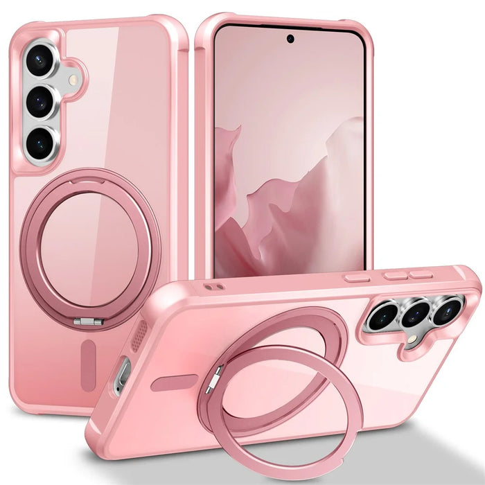 For Samsung Galaxy S25+  /  S24+ Magnetic Case Rotatable Ring Kickstand TPU + PC Phone Cover - Pink - 1
