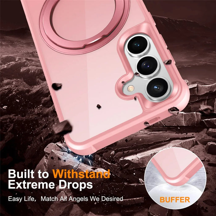 For Samsung Galaxy S25+  /  S24+ Magnetic Case Rotatable Ring Kickstand TPU + PC Phone Cover - Pink - 6