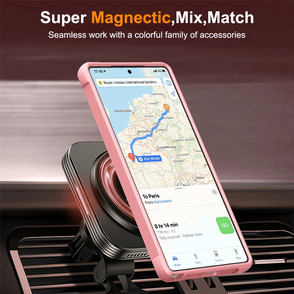 For Samsung Galaxy S25 Ultra Magnetic Case Rotatable Ring Kickstand TPU + PC Phone Cover - Pink - 5