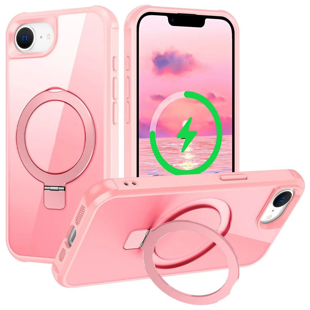 For iPhone 17e / 16e Case Compatible with MagSafe Ring Holder Kickstand TPU + PC Phone Cover - Pink - 1