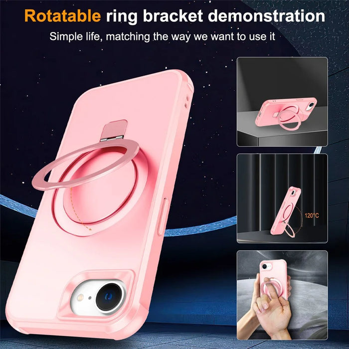For iPhone 17e / 16e Case Compatible with MagSafe Ring Holder Kickstand TPU + PC Phone Cover - Pink - 2