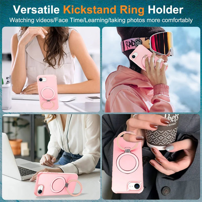 For iPhone 17e / 16e Case Compatible with MagSafe Ring Holder Kickstand TPU + PC Phone Cover - Pink - 4