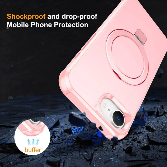 For iPhone 17e / 16e Case Compatible with MagSafe Ring Holder Kickstand TPU + PC Phone Cover - Pink - 6