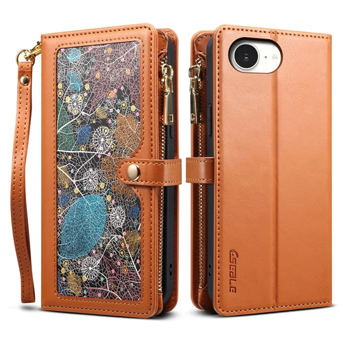 ESEBLE Galaxy Series For iPhone 17e / 16e Case Leather Zipper Phone Cover RFID Blocking - Brown - 1