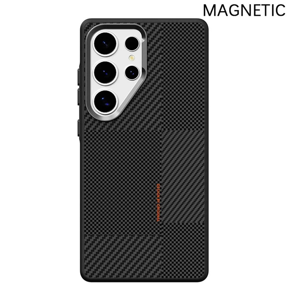 For Samsung Galaxy S25 Ultra Magnetic Case Textured TPU PC Phone Back Cover Anti Fingerprint Shockproof - Black - 1