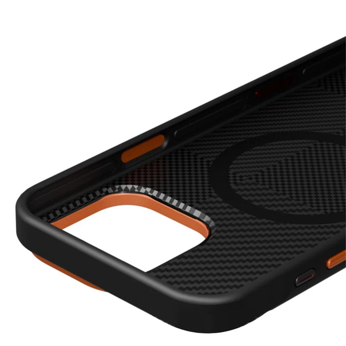 For iPhone 16 Pro Max Magnetic Case Textured TPU PC Phone Back Cover Anti Fingerprint Shockproof - Orange - 2