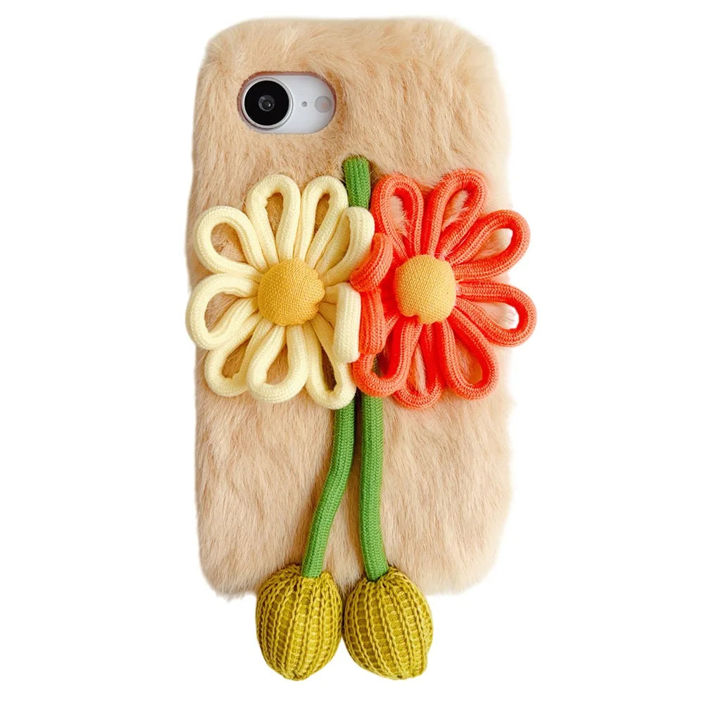 For iPhone 17e / 16e Case Woven 3D Floral Plush TPU Protective Cover - Yellow - 1