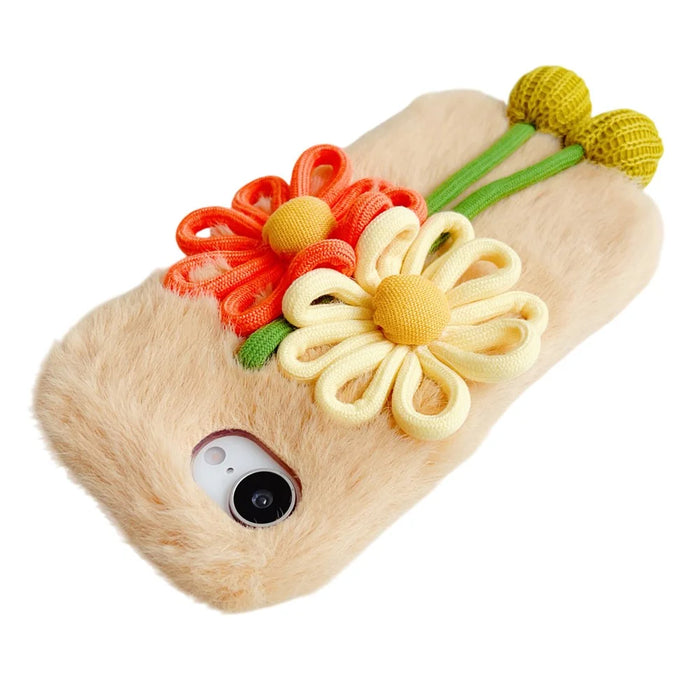 For iPhone 17e / 16e Case Woven 3D Floral Plush TPU Protective Cover - Yellow - 2