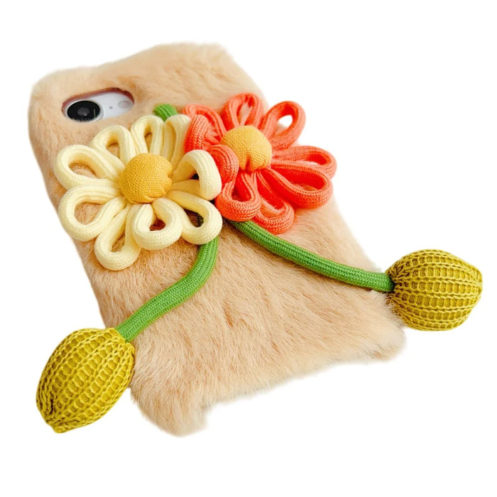 For iPhone 17e / 16e Case Woven 3D Floral Plush TPU Protective Cover - Yellow - 4