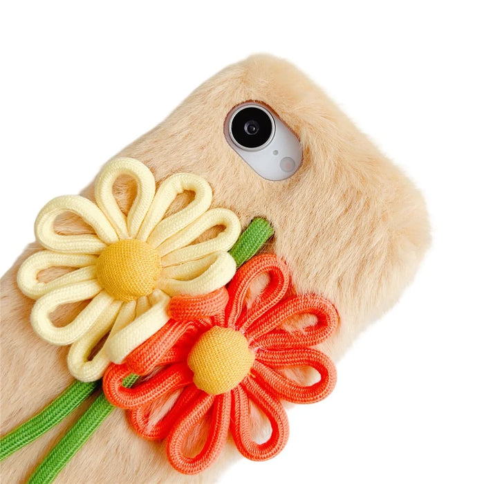 For iPhone 17e / 16e Case Woven 3D Floral Plush TPU Protective Cover - Yellow - 5