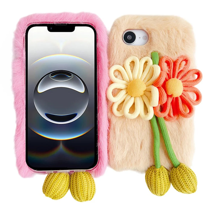 For iPhone 17e / 16e Case Woven 3D Floral Plush TPU Protective Cover - Yellow - 6