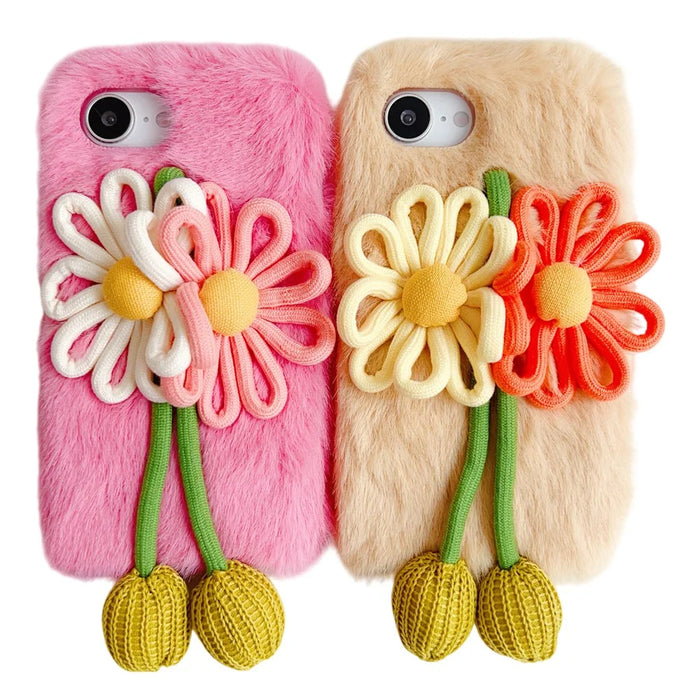 For iPhone 17e / 16e Case Woven 3D Floral Plush TPU Protective Cover - Yellow - 7