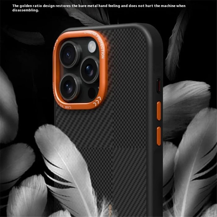 For iPhone 15 Pro Case Textured TPU PC Phone Back Cover Anti Fingerprint Shockproof - Orange - 2