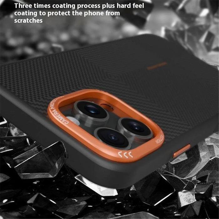 For iPhone 15 Pro Case Textured TPU PC Phone Back Cover Anti Fingerprint Shockproof - Orange - 3