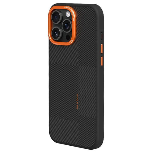 For iPhone 15 Pro Magnetic Case Textured TPU PC Phone Back Cover Anti Fingerprint Shockproof - Orange - 1