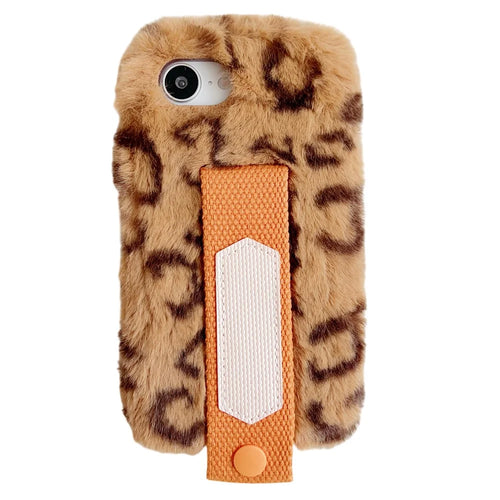For iPhone 17e / 16e Fluffy Case Winter Plush Inner TPU Phone Cover with Hand Strap - Yellow - 1