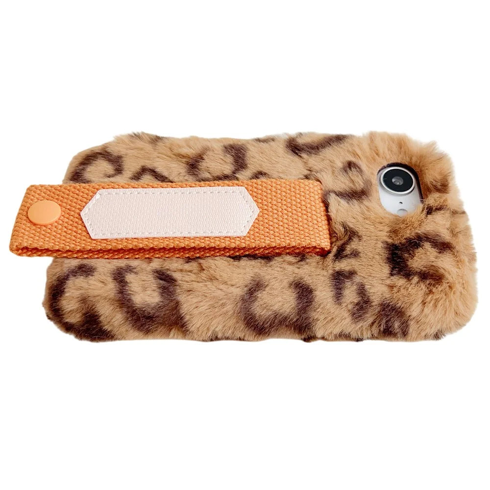 For iPhone 17e / 16e Fluffy Case Winter Plush Inner TPU Phone Cover with Hand Strap - Yellow - 4