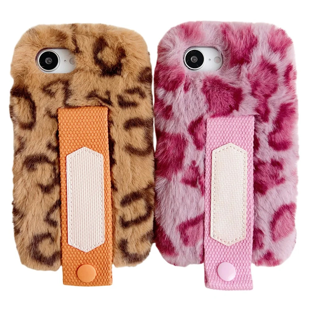 For iPhone 17e / 16e Fluffy Case Winter Plush Inner TPU Phone Cover with Hand Strap - Yellow - 7