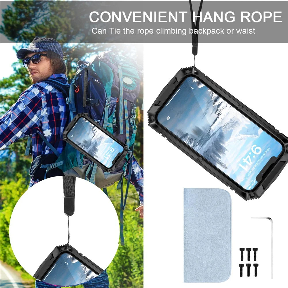 R-JUST For iPhone 17e / 16e Case PC + Silicone + Metal Kickstand Phone Cover with Tempered Glass Film - Black - 3