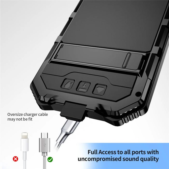 R-JUST For iPhone 17e / 16e Case PC + Silicone + Metal Kickstand Phone Cover with Tempered Glass Film - Black - 3