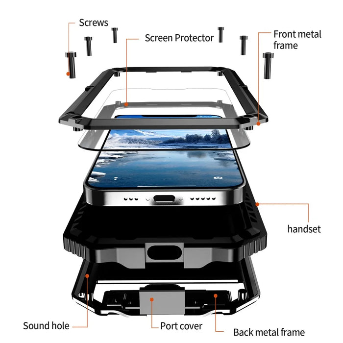 R-JUST For iPhone 17e / 16e Case PC + Silicone + Metal Kickstand Phone Cover with Tempered Glass Film - Black - 5