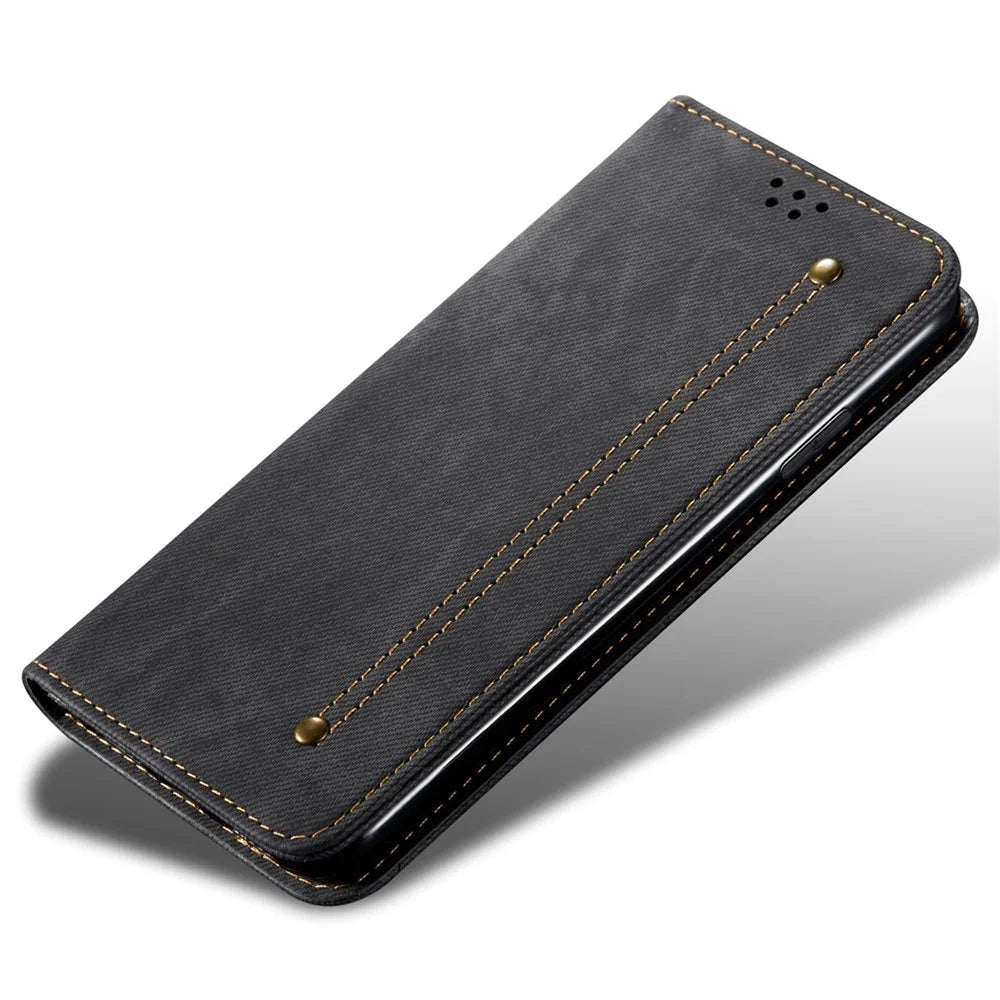 For Samsung Galaxy S25 Edge Case Jeans Cloth Texture Anti-Scratch Leather Stand Phone Cover - Black - 4