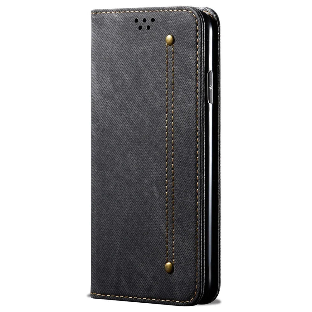 For Samsung Galaxy S25 Edge Case Jeans Cloth Texture Anti-Scratch Leather Stand Phone Cover - Black - 5