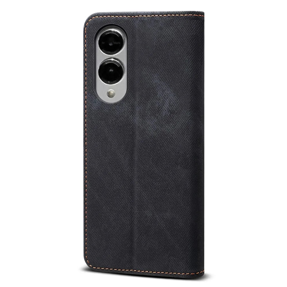 For Samsung Galaxy S25 Edge Case Jeans Cloth Texture Anti-Scratch Leather Stand Phone Cover - Black - 6