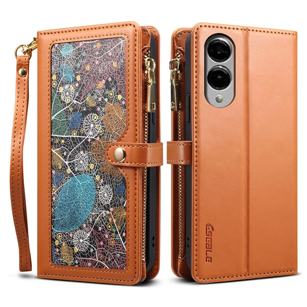ESEBLE Galaxy Series For Samsung Galaxy S25 Edge Case Leather Zipper Phone Cover RFID Blocking - Brown - 1