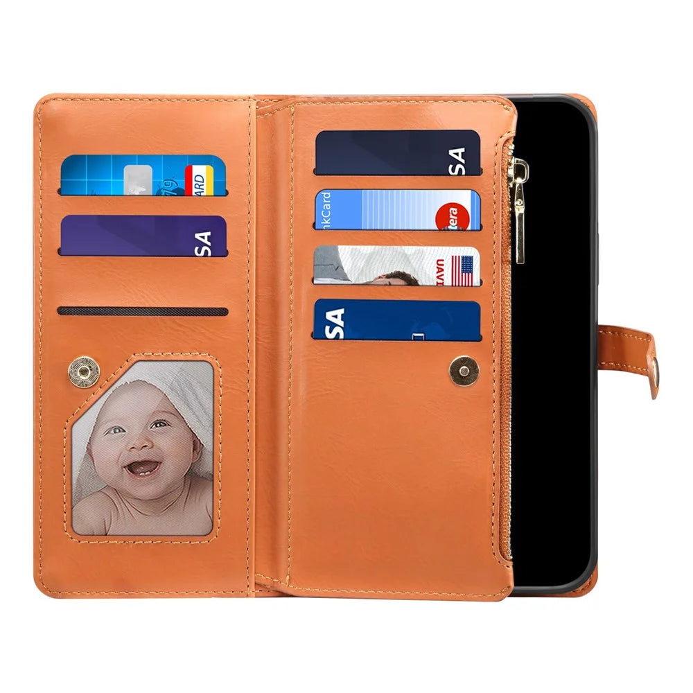 ESEBLE Galaxy Series For Samsung Galaxy S25 Edge Case Leather Zipper Phone Cover RFID Blocking - Brown - 5