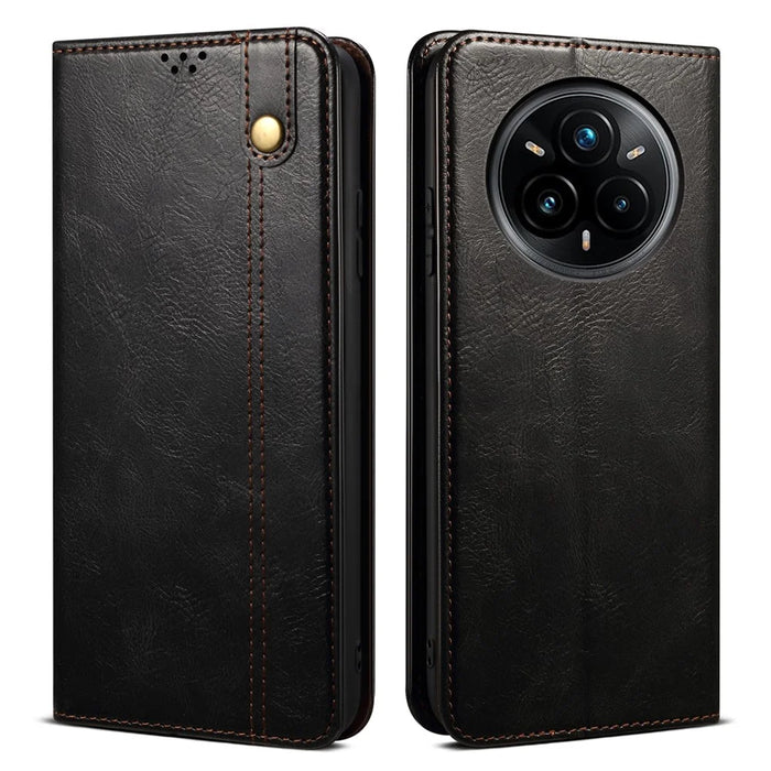 For Realme 14 Pro 5G Case Crazy Horse Texture Waxy Leather Wallet Stand Phone Cover - Black - 1
