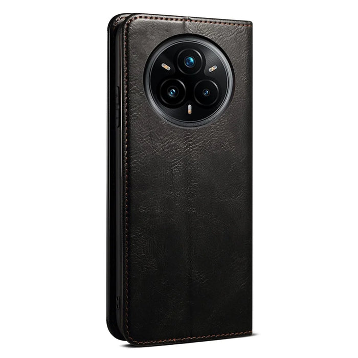 For Realme 14 Pro 5G Case Crazy Horse Texture Waxy Leather Wallet Stand Phone Cover - Black - 7