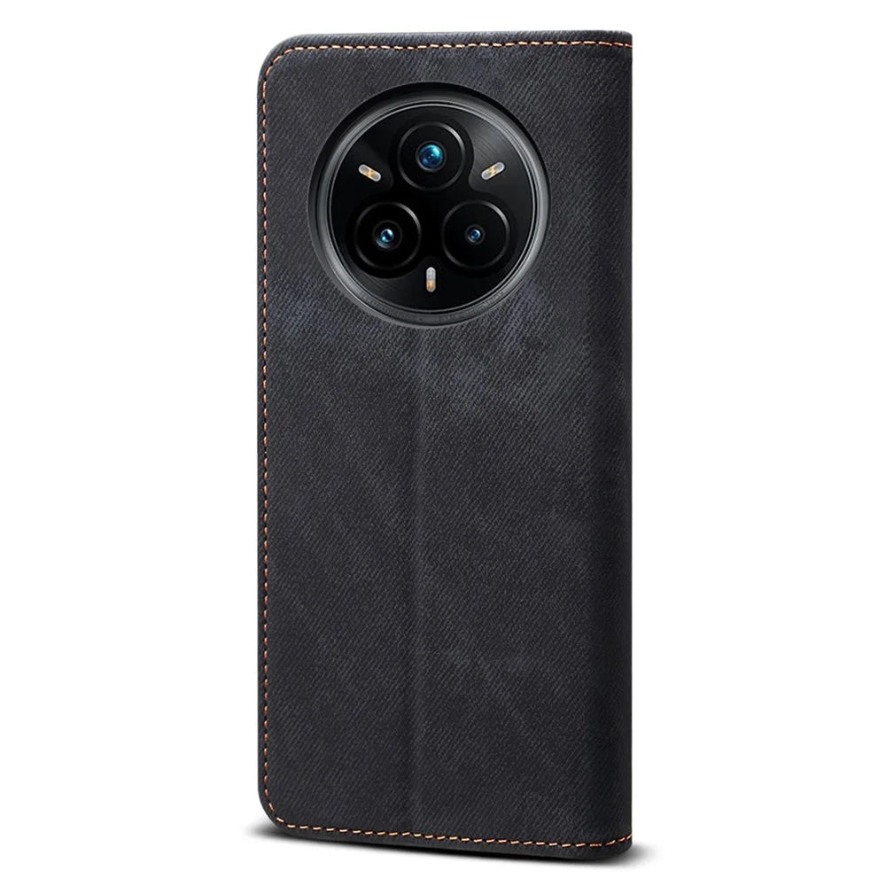 For Realme 14 Pro 5G Case Jeans Cloth Texture Anti-Scratch Leather Stand Phone Cover - Black - 6