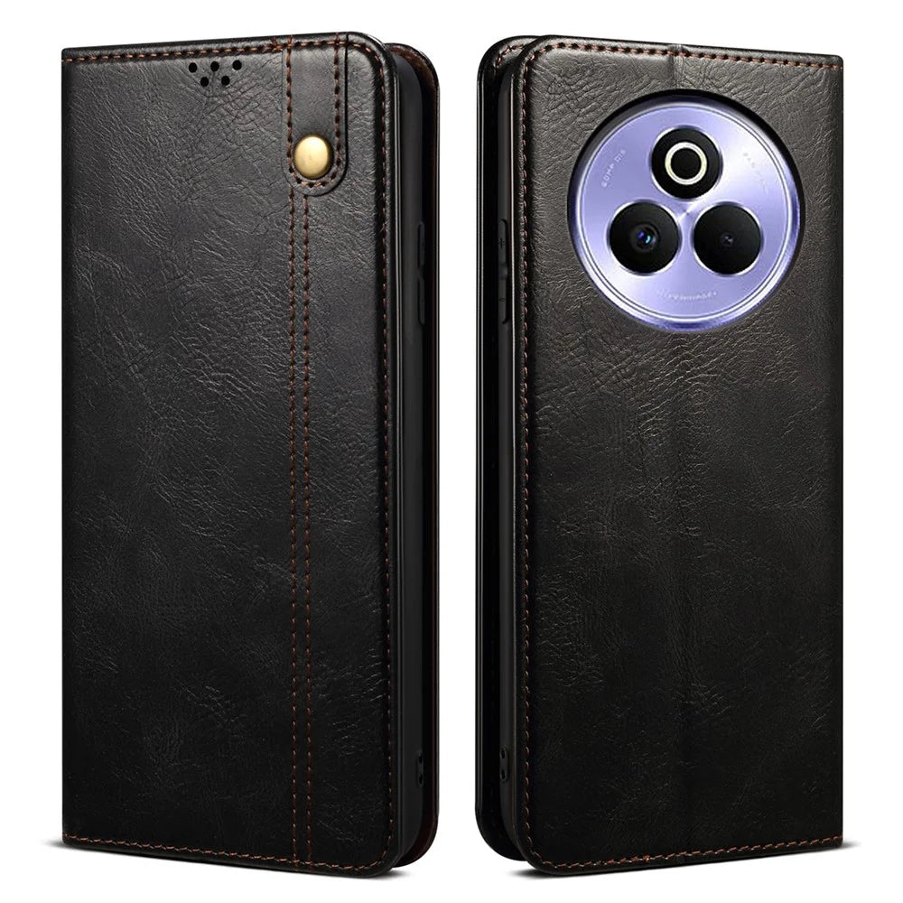 For Realme P3 Pro 5G Case Crazy Horse Texture Waxy Leather Wallet Stand Phone Cover - Black - 1