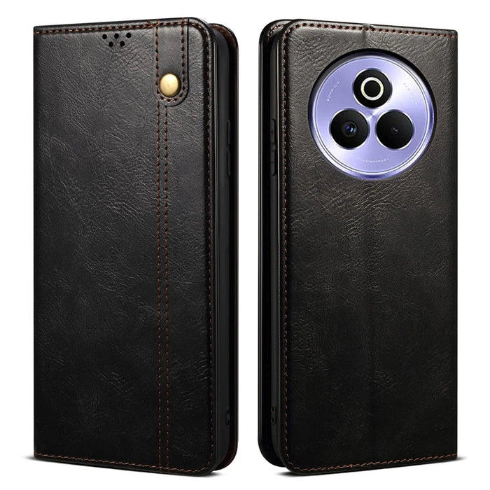 For Realme P3 Pro 5G Case Crazy Horse Texture Waxy Leather Wallet Stand Phone Cover - Black - 1