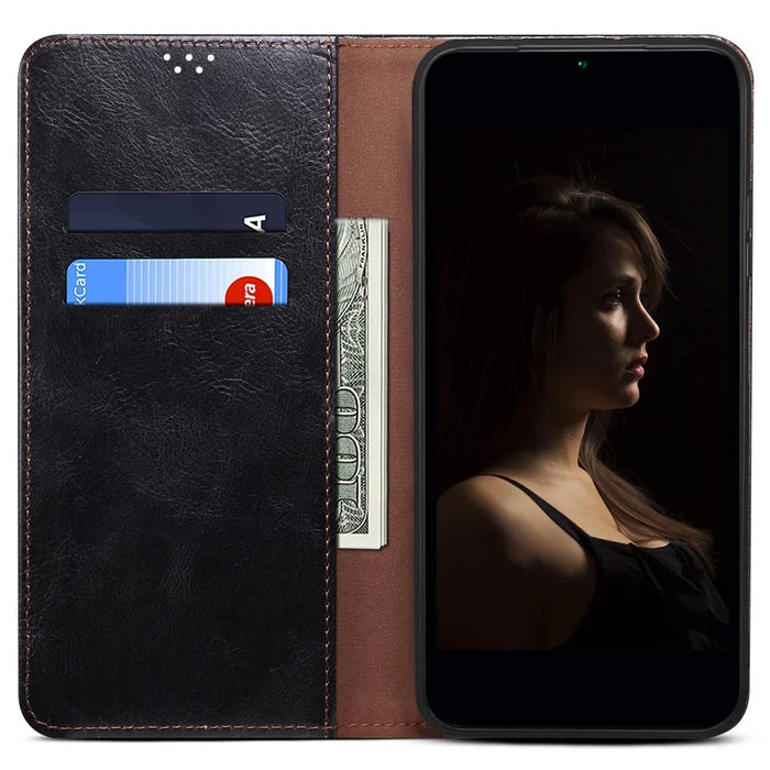For Realme P3 Pro 5G Case Crazy Horse Texture Waxy Leather Wallet Stand Phone Cover - Black - 2