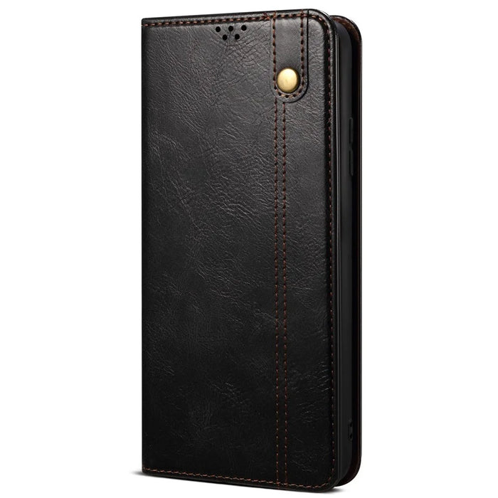 For Realme P3 Pro 5G Case Crazy Horse Texture Waxy Leather Wallet Stand Phone Cover - Black - 6